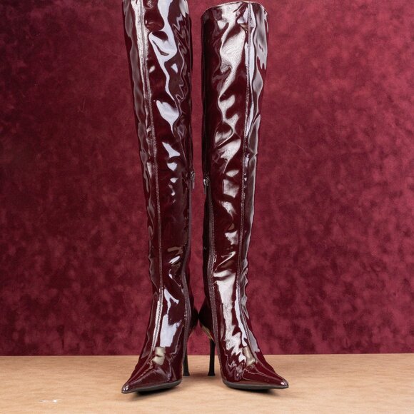 Jeffrey Campbell Women Push Faux Patent Leather Fashion OTK Pointy Boots sz 6.5 - Picture 3 of 8